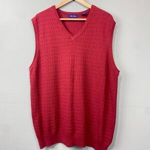 Alan Flusser Mens Sweater Vest Sz XL Red V Neck Knit Sleeveless Eclectic Grandpa